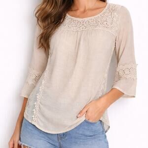 Jolt Boho Lace Blouse Womens XS Cream Crochet Sheer Peasant Top Festival Coastal